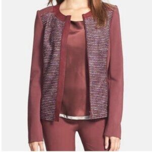 LAFAYETTE 148 Drina' Leather Trim Tweed Jacket SIZE 4